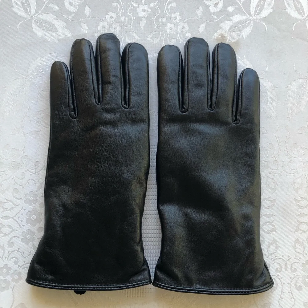 Lambskin Black Leather Gloves Women’s Size XL Slim-Fit Soft Fuzzy Inner Lining